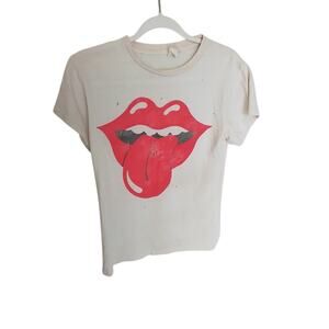 MadeWorn Rolling Stones Tongue Graphic Tee XS White Distressed USA